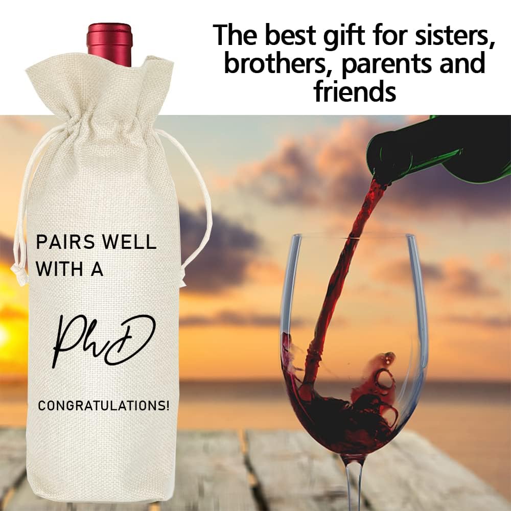 Graduation Wine Bag for Doctorate Degree, PhD, and Doctor, PhD Party Favors, Graduation Party Supplies- Burlap Reusable Gift