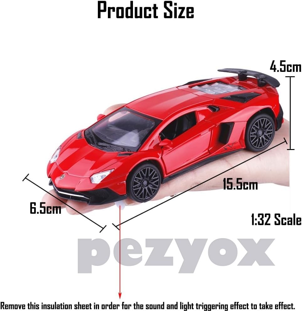 Image of 1:32 Scale Lamborghini LP750 Model Diecast Metal Pullback Toy car with Openable Doors & Light, Music Boys car for Kids Best Toys Gifts Toys for Kids (Red)