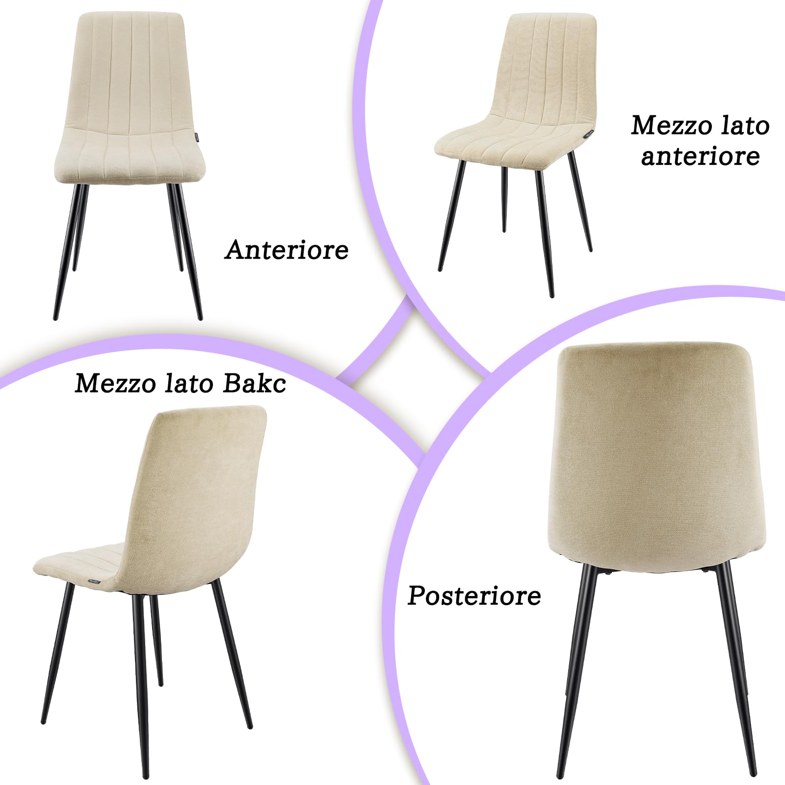 WAFTING Set di 4 Sedie da Pranzo, Sedie a Righe Imbottite con Schienale Alto con Pieds in Metallo, per Sala da Pranzo, Soggiorno, Cucina e Reception, Beige