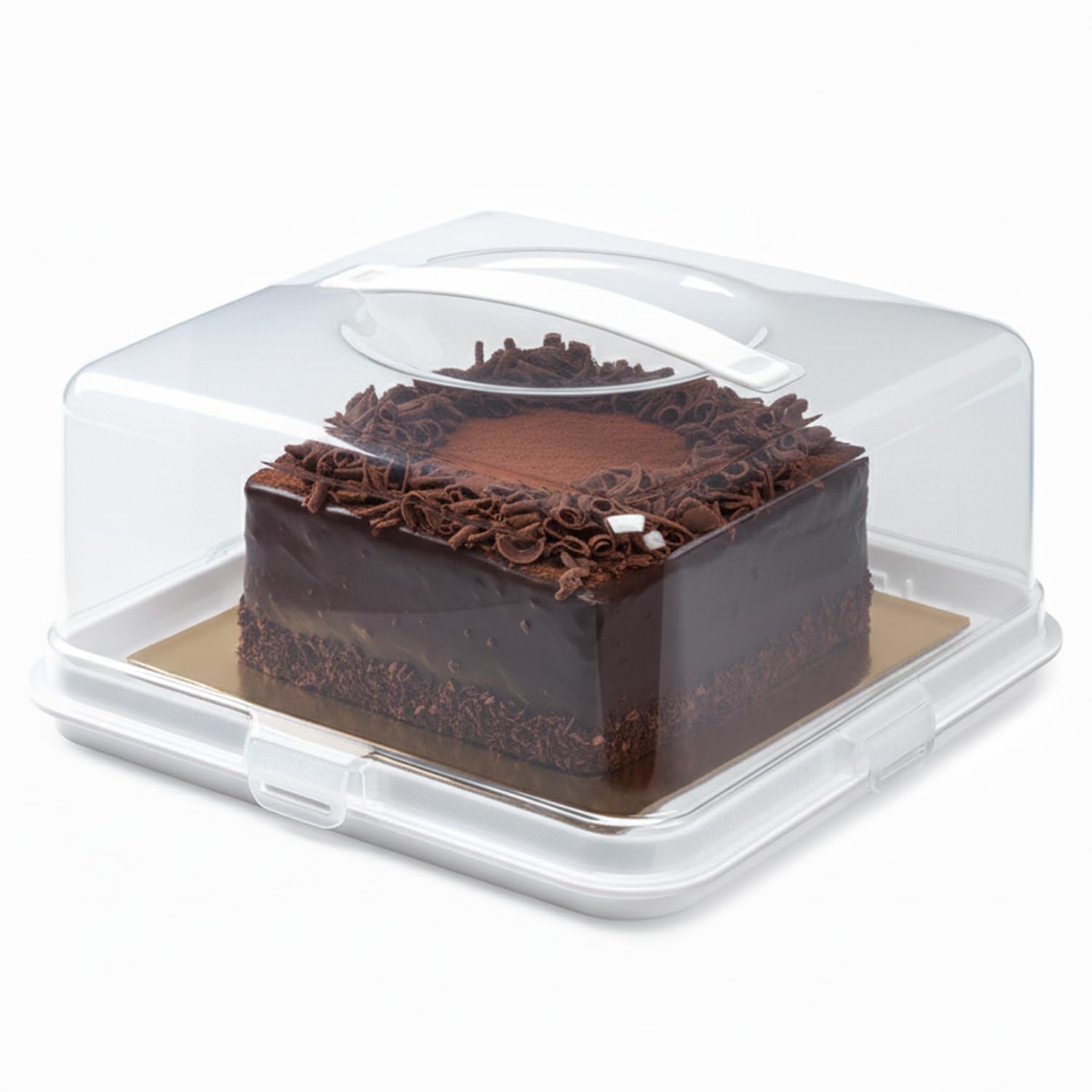 Besto Transparent Plastic Cake Box With Lid | Square Cake Carrier With Handle & Lockable Clips | Airtight Cake Container For Cakes, Pies & Pastries