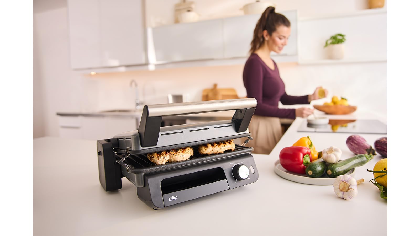 Braun MultiGrill CG5033IGY Bistecchiera Elettrica, Griglia a contatto con manopola, regolazione temperatura, 3 Posizioni di Cottura, Piastre Removibili e Lavabili, piastra aperta 30x22cm, 2000W, Nero