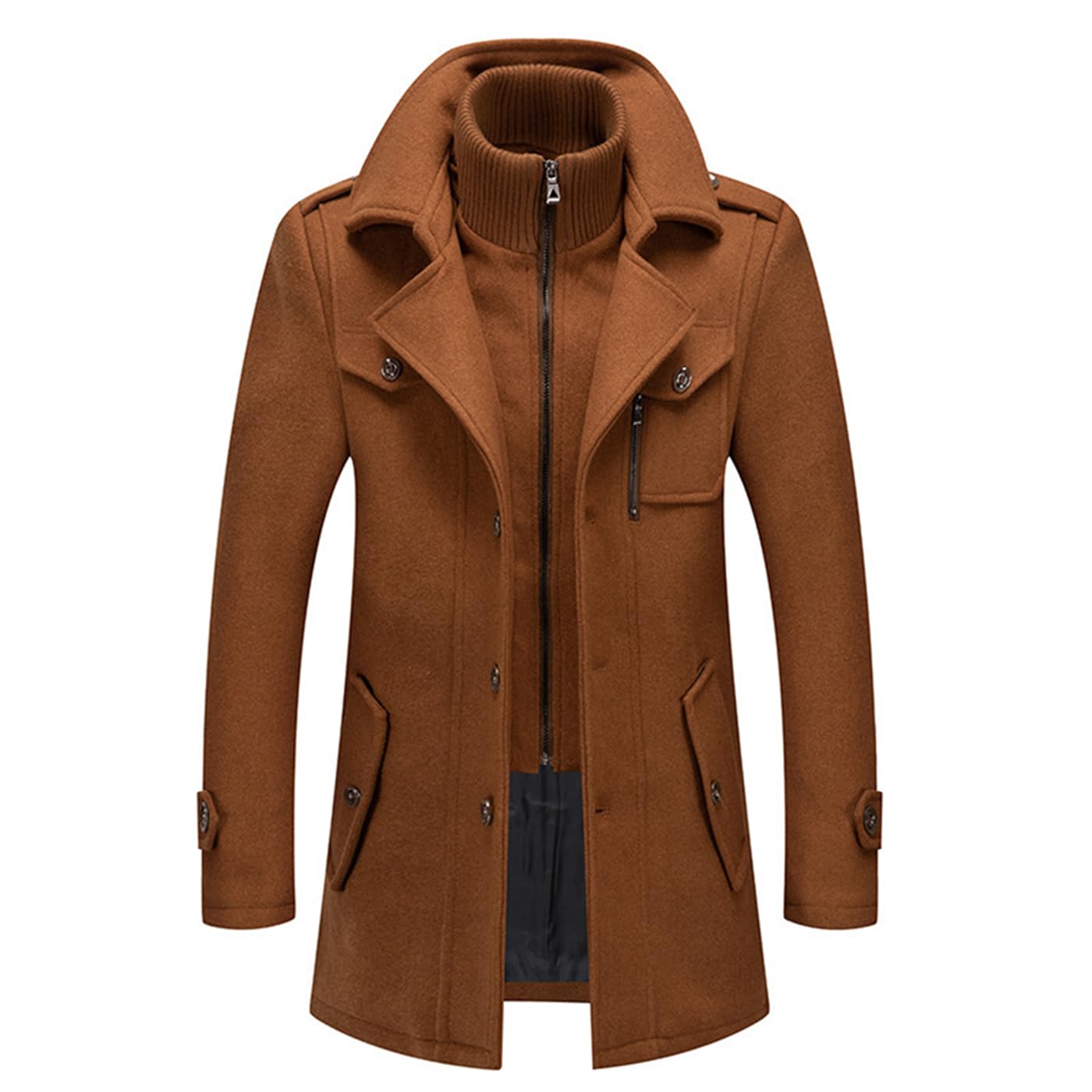 Cappotto da uomo, in lana invernale, corto, vestibilità normale, da uomo, per lavoro, tempo libero, invernale, con risvolto, casual, in cashmere