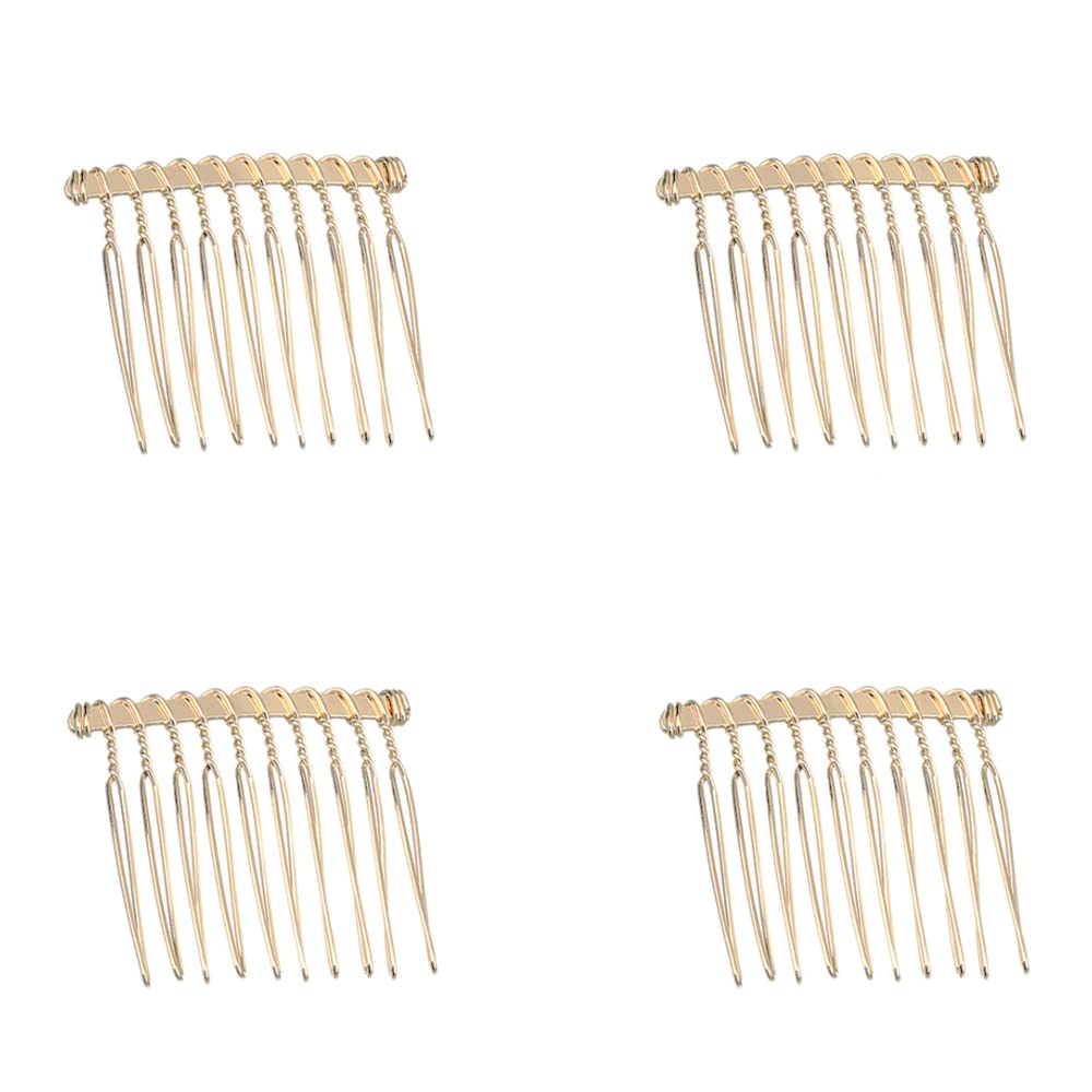 4 Pcs Hair Side Comb 10 Teeth Elegant Veil Wire Metal KC Gold for Women