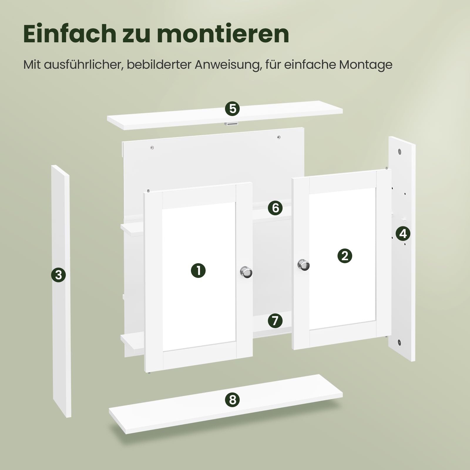 EUGAD Spiegelschrank für Badzimmer Gästetoilette Wohnung Hotel, Badschrank hängend, mit Verstellbarer Ablage, mit magnetischer Tür, aus MDF, 56 x 58 x 13 cm, Weiß