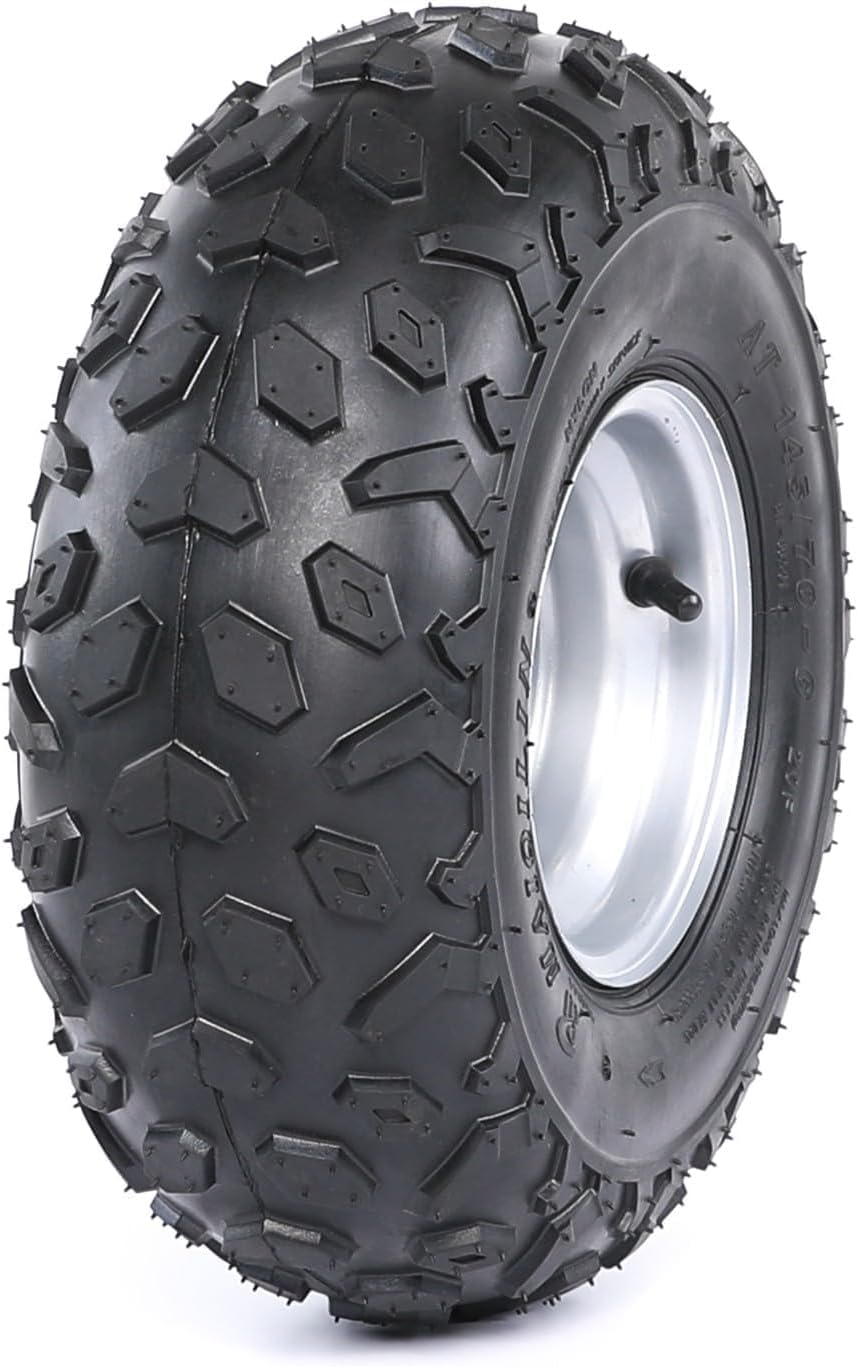145/70-6 Tire Tubeless Wheel Assembly with 3 Studs, Front Wheel Hubs & Steering Knuckle Spindles for ATV, UTV, Go Kart, Drift Trike, Golf Cart – Universal Fit