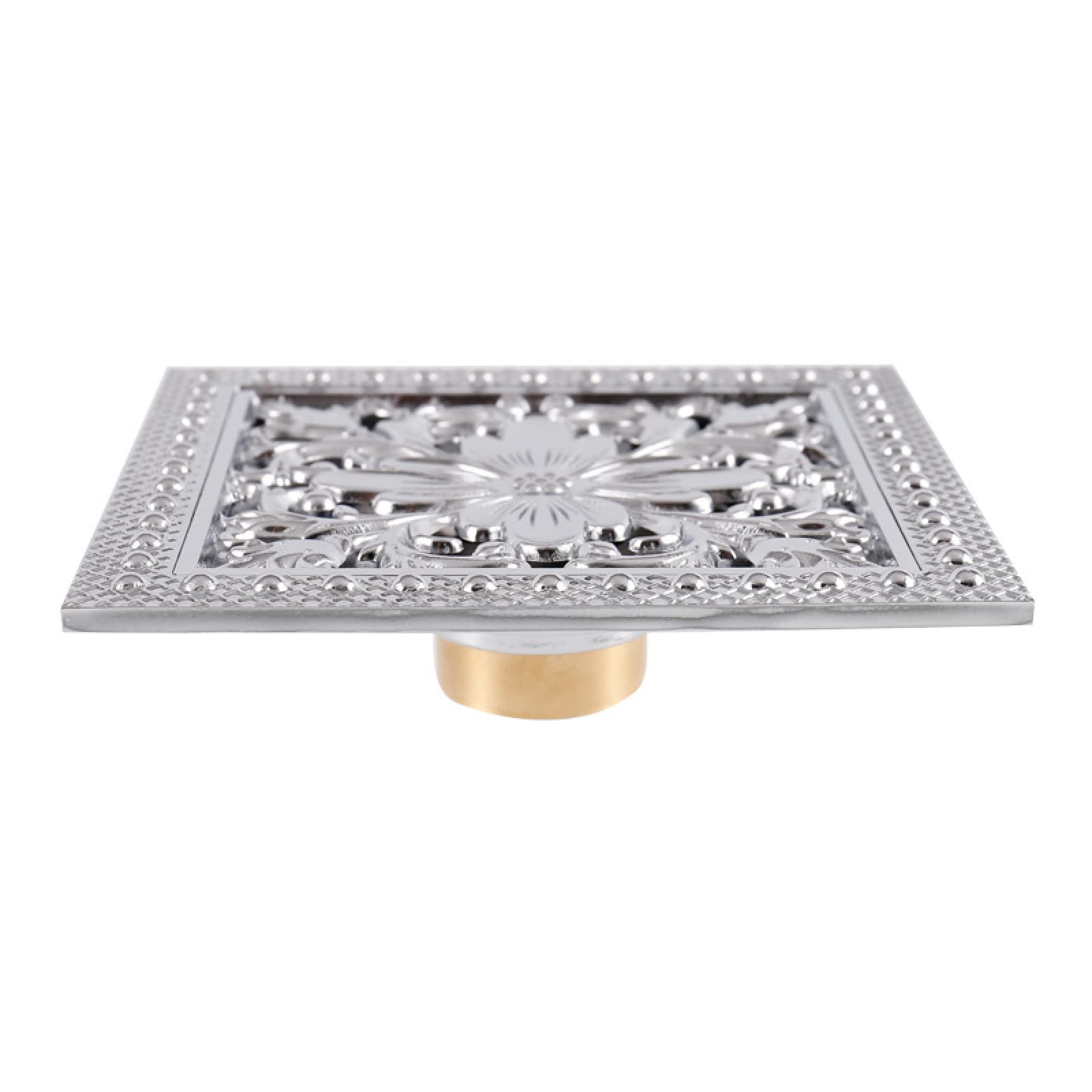 ASerZenith Kitchen Taps Black Floor Drains 15cm Square Shower Drain Brass Floor Drain Trap Waste Grate with Hair Strainer Bathroom Shower Accessories(Chrome)