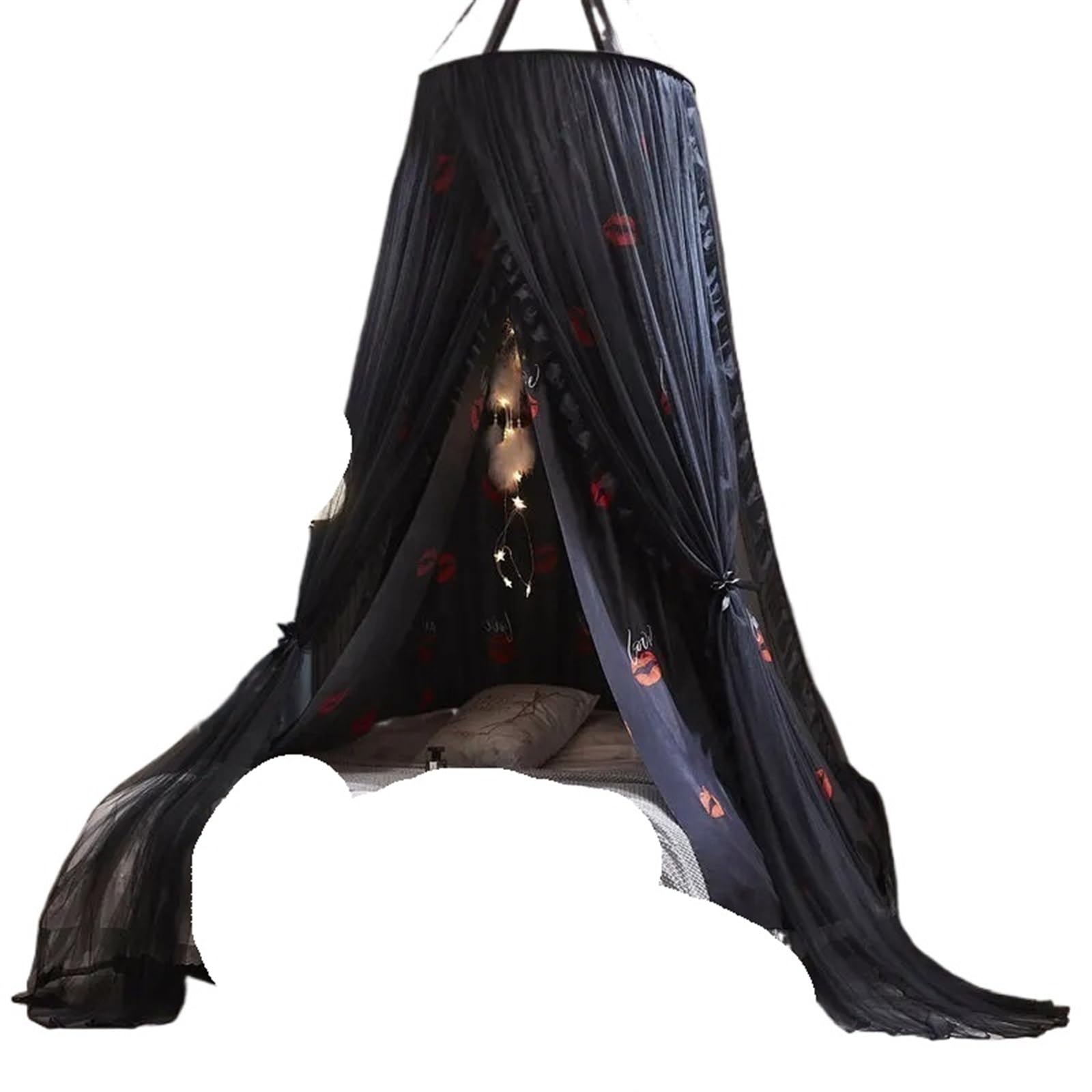 LSNNMU Folded Bed Canopy Mosquito Net For Girl Women Bedding Romantic Yarn 2 Layers Round Dome Tent Curtain Room Decor For Bed(Black)