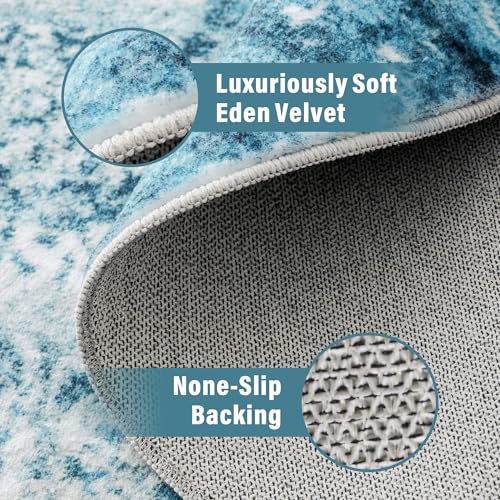 Image of Carvapet Washable 3ft Round Area Rug - Modern Abstract Teal Circle Carpet
