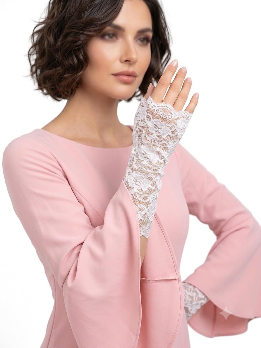 Stretchable Lace Fabric Hands Gloves Detachable Hand cuff A pair of 2-image-29