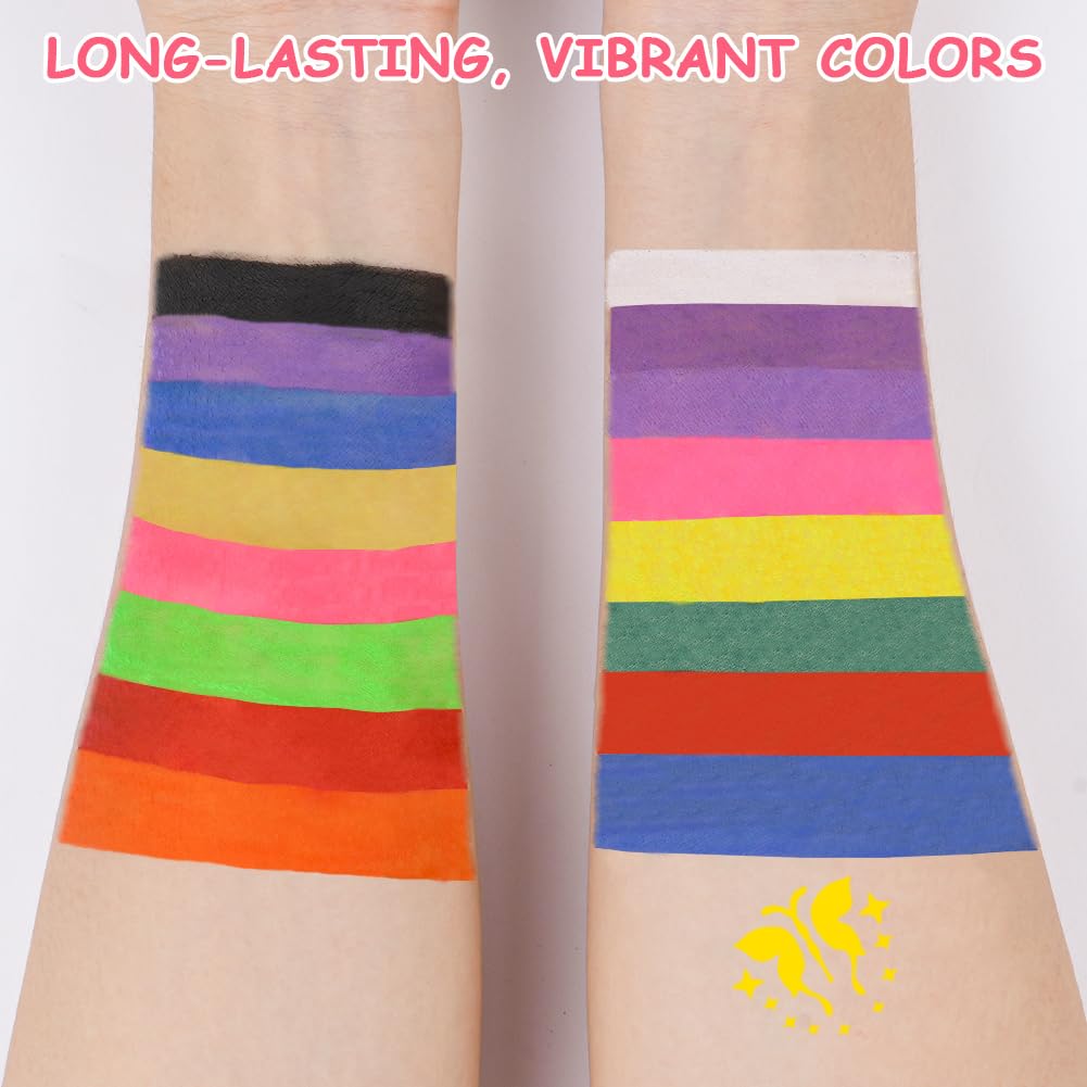LOPHE Trucco Viso Bambini, 39 Colori Body Paint Pittura Viso Sicuro e Non Tossico, Colori Trucco Bambini Kit per la Pittura del Viso con 5 Pennello, Face Paint per Carnevale, Halloween, Cosplay
