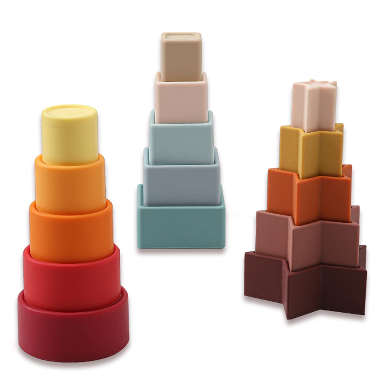 Adena Montessori Stacking Cups Toys,Fun Educational Soft Silicone Baby Stacking Cups,Early Development and Sensory Training Montessori Developmental