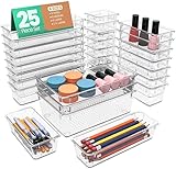 KICHLY Kunststoff Schubladen organizer 25-Stück,Schminktisch Organizer in 4 Größen Acryl-Organisationssystem und Aufbewahrung für Schminktisch, Bad, Büro, Küchen, Schlafzimmer, Make-up, Schreibtisch