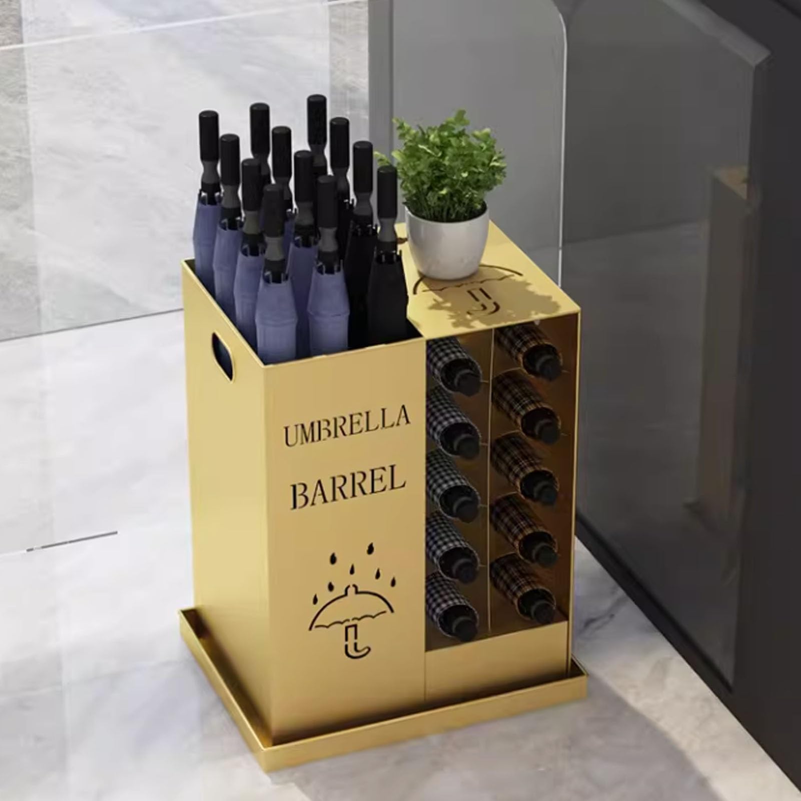 WXPGFEQ Commercial Large Capacity Umbrella Stand, Metal Umbrella Holder with Drain Tray, can Hold 22 Umbrellas, Freestanding Umbrellas Rack Organizer for Entrance, Corridor, Hotel