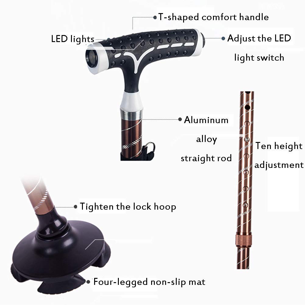 Aluminiowe kule, regulowane kule (74-96,5 cm), dziesięciostopniowa regulacja wysokości, ze światłami LED, maksymalne obciążenie 120 kg Interesting