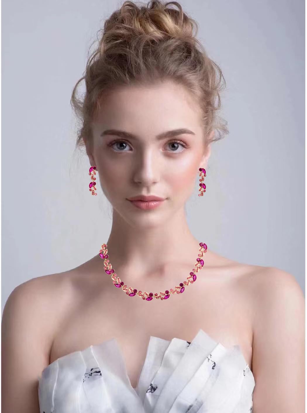 QLLYHLH Woman’s Brides Bridesmaid Leaf Choker Necklace Dangle Earrings Link Bracelet Austrian Crystal Wedding Jewelry Set Prom Costume Party Events | Brides, Bridesmaid, Prom, Events, Costume Party, Leaf - Image 5