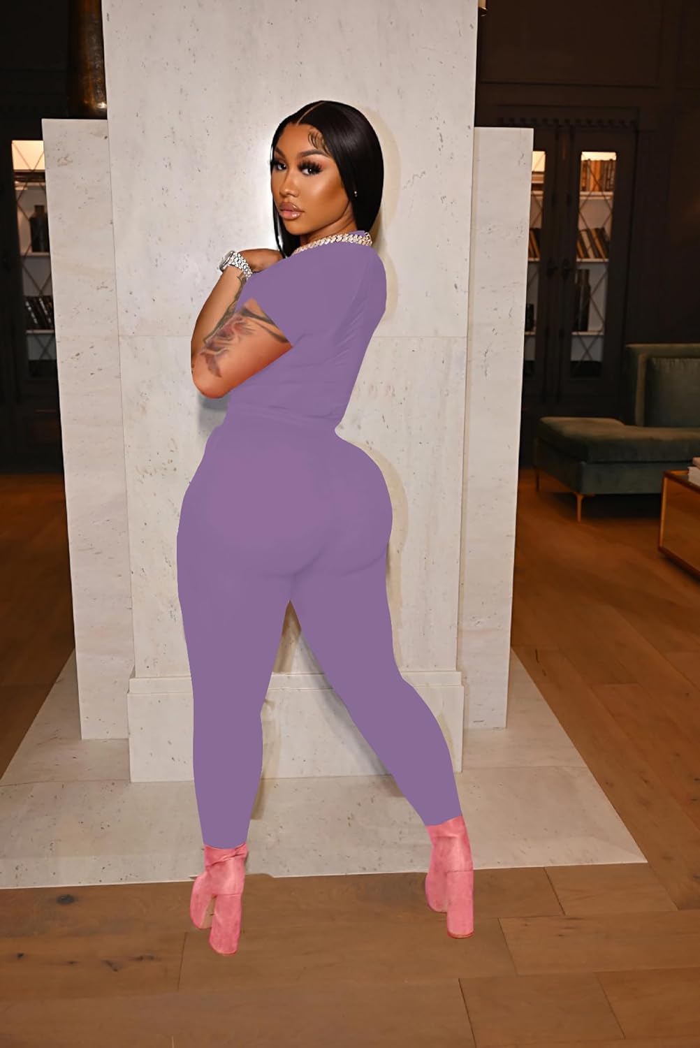 HBQ Women 2 Piece Outfits Sweatsuits Track Suits Crop Tops Biker Long Pants Workout Jogger Sets - Image 2