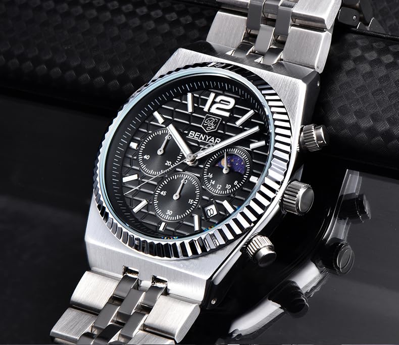 Image of BENYAR Men's Luxury Chronograph Watch Date Window High-Performance Luminous Quartz movment Waterproof -Ideal Gift for Business & Casual Gift Stylish Wristwatch for Men & Boys