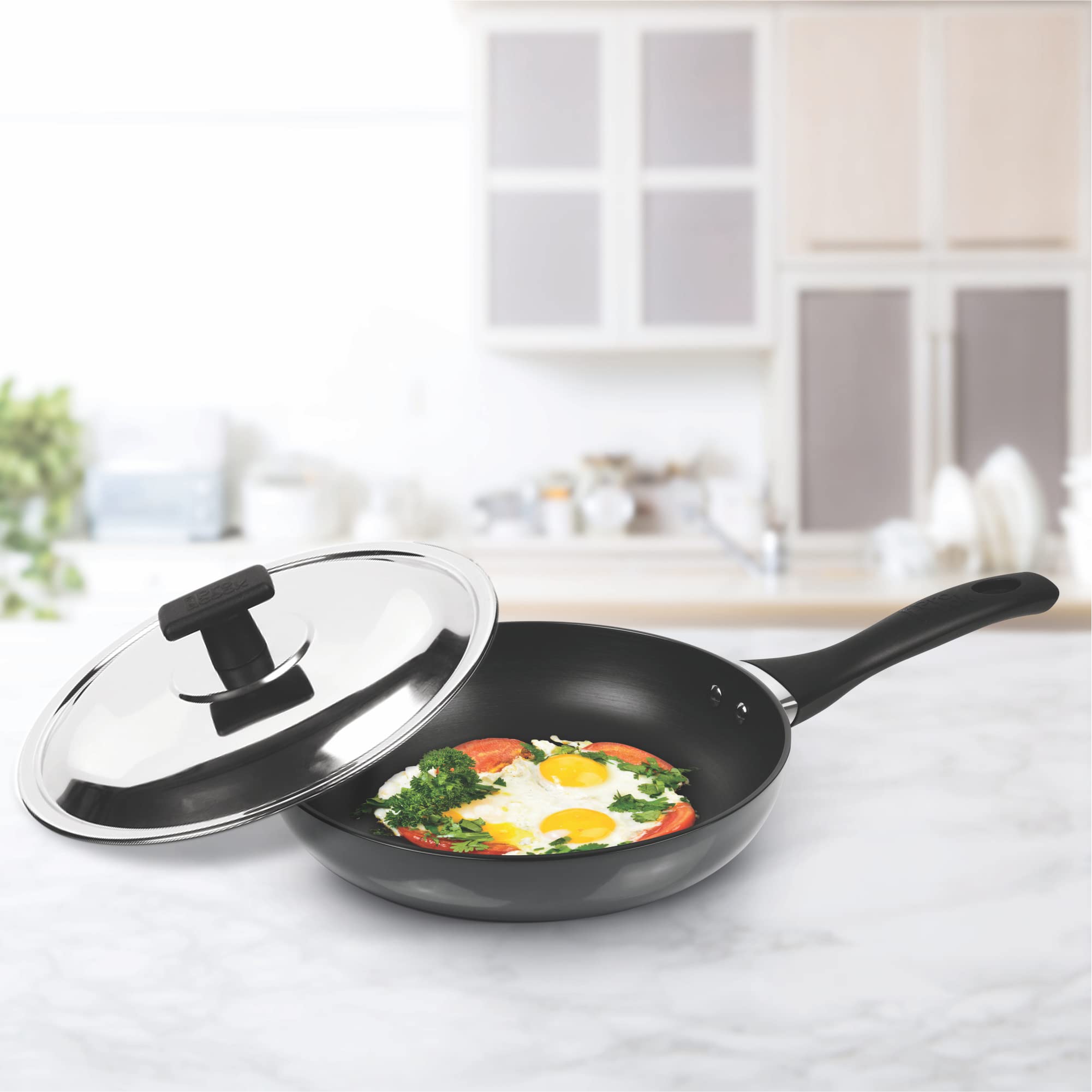 MILTON Pro cook Hard Anodized Fry Pan, 22 cm / 1.4 Litre with Stainless Steel Lid for Stir-Fry, Omlette Egg Pan, Sauté, Fish Frypan, Non-Stick, Induction and Gas Friendly, 3 Years Warranty 2