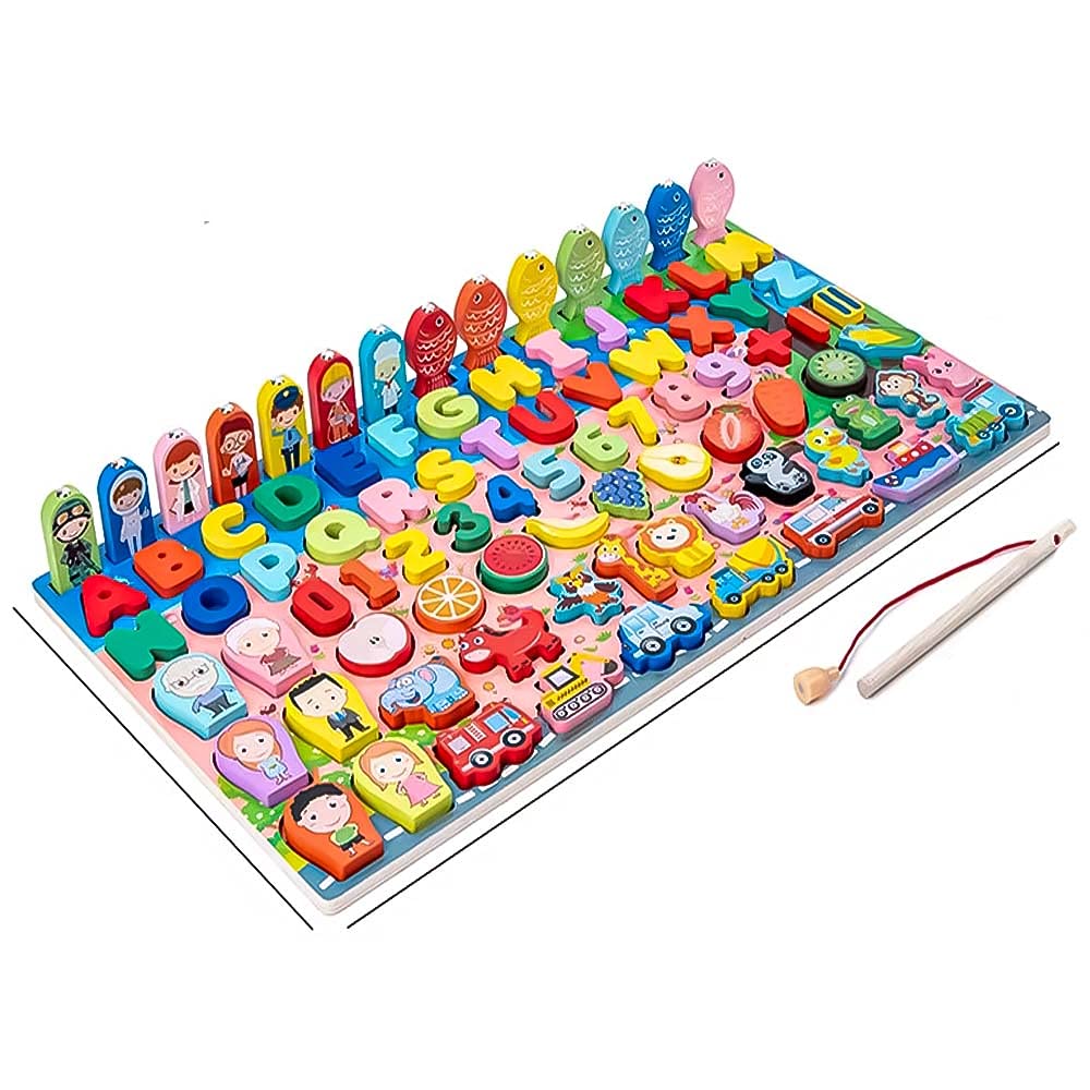 Univocean Montessori Colorful Wooden Toys - Alphabet Numbers Animal Fruits Shape Fishing Game Board for Kids (B0968K4B77) Amazon Price History, Amazon Price Tracker