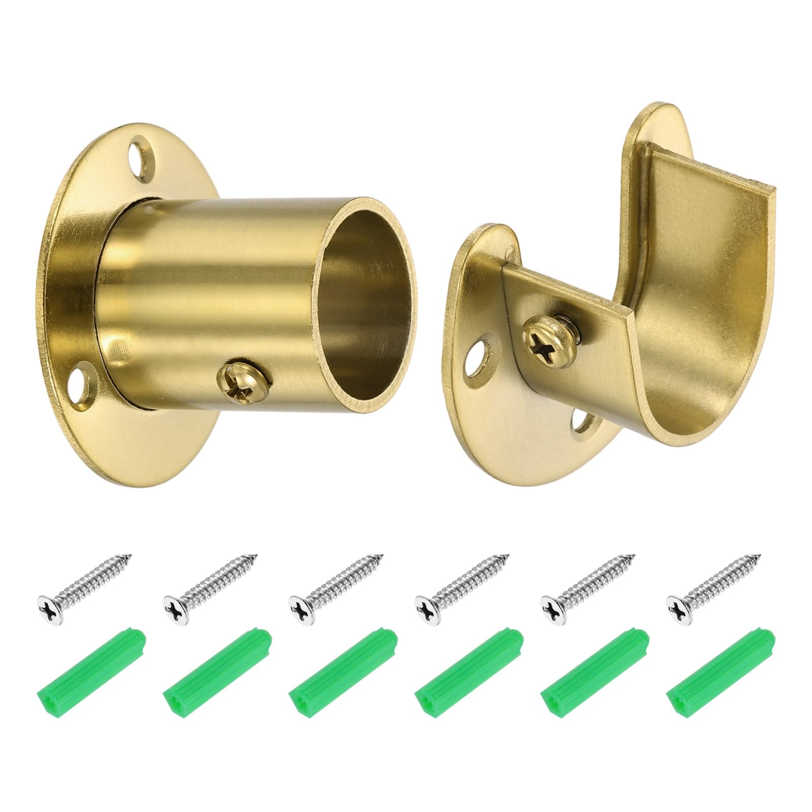 sourcing map 2Pcs Closet Pole Sockets, 1" 304 Stainless Steel Flange Rod Holder, 1.5" Height Closet Rod End Supports with Screws for Closet Wardrobe Shower Curtain, Gold
