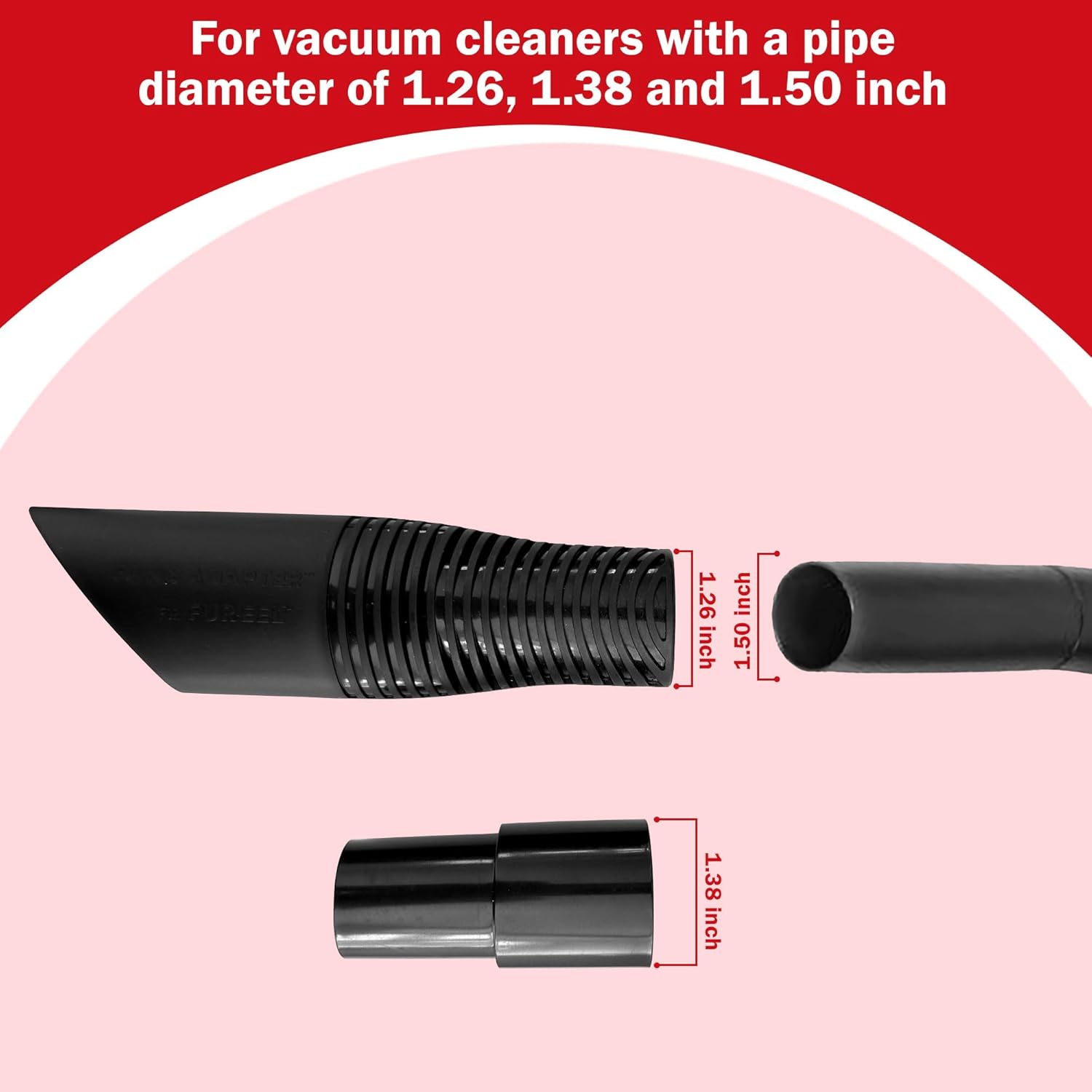 FUR-EEL PRO 2.0 Combo Pet Hair Removal Tool for Car Detailing | Universal Vacuum Attachment for Dog & Cat Hair | Fits 1-1/4" & 1-3/8" Hoses | Replaceable Soft Rubber Head | Washable & Reusable