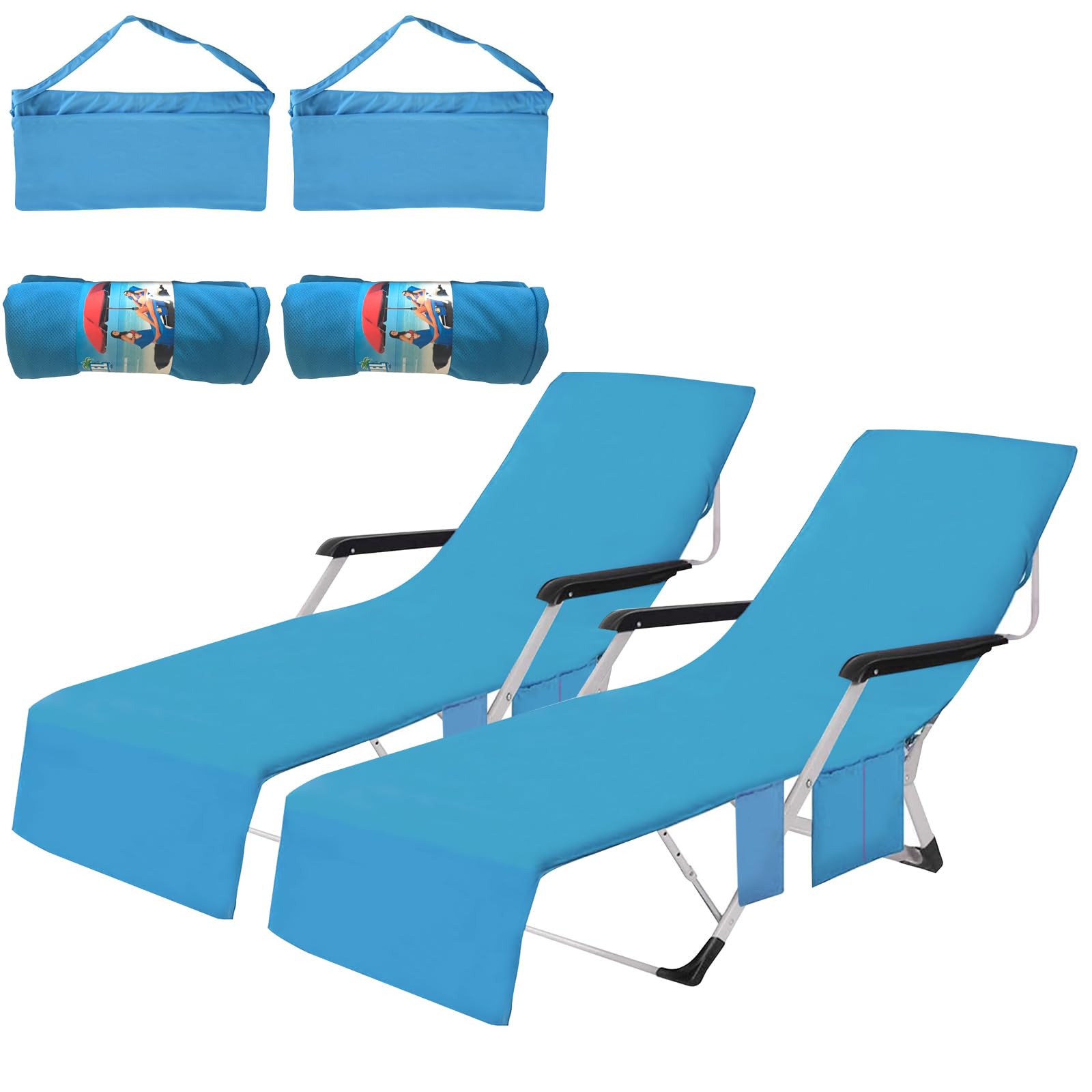 XXL Microfibre Protective Cover for Garden Lounger, Beach, 75 x 210 cm, Quick-Drying/Multiple Pockets/Lightweight Deck Chair Towel, Sun Lounger Cushion