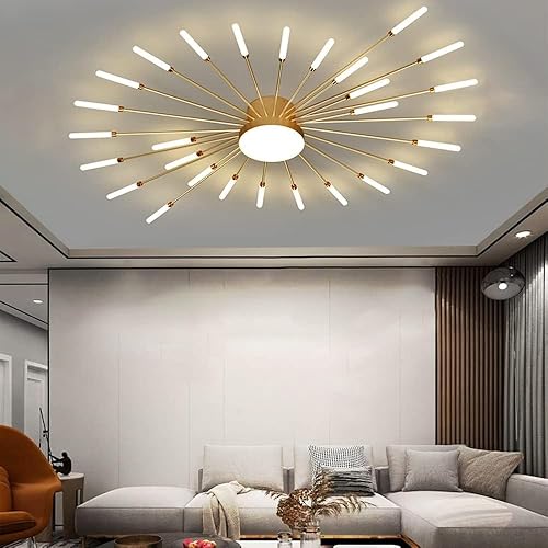 Lámpara de techo LED regulable de 42 pulgadas, 28 luces de techo, lámpara de techo empotrada, iluminación de interior dorada para sala de estar, 28