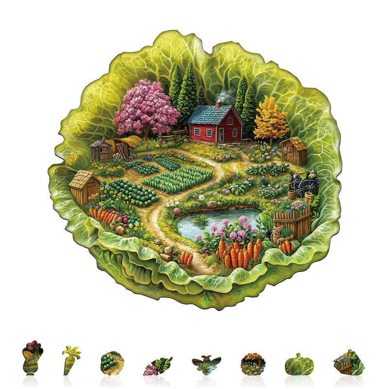 Jigfoxy Wooden Puzzles for Adults 250-Piece Farm in a Lettuce Jigsaw Puzzle
