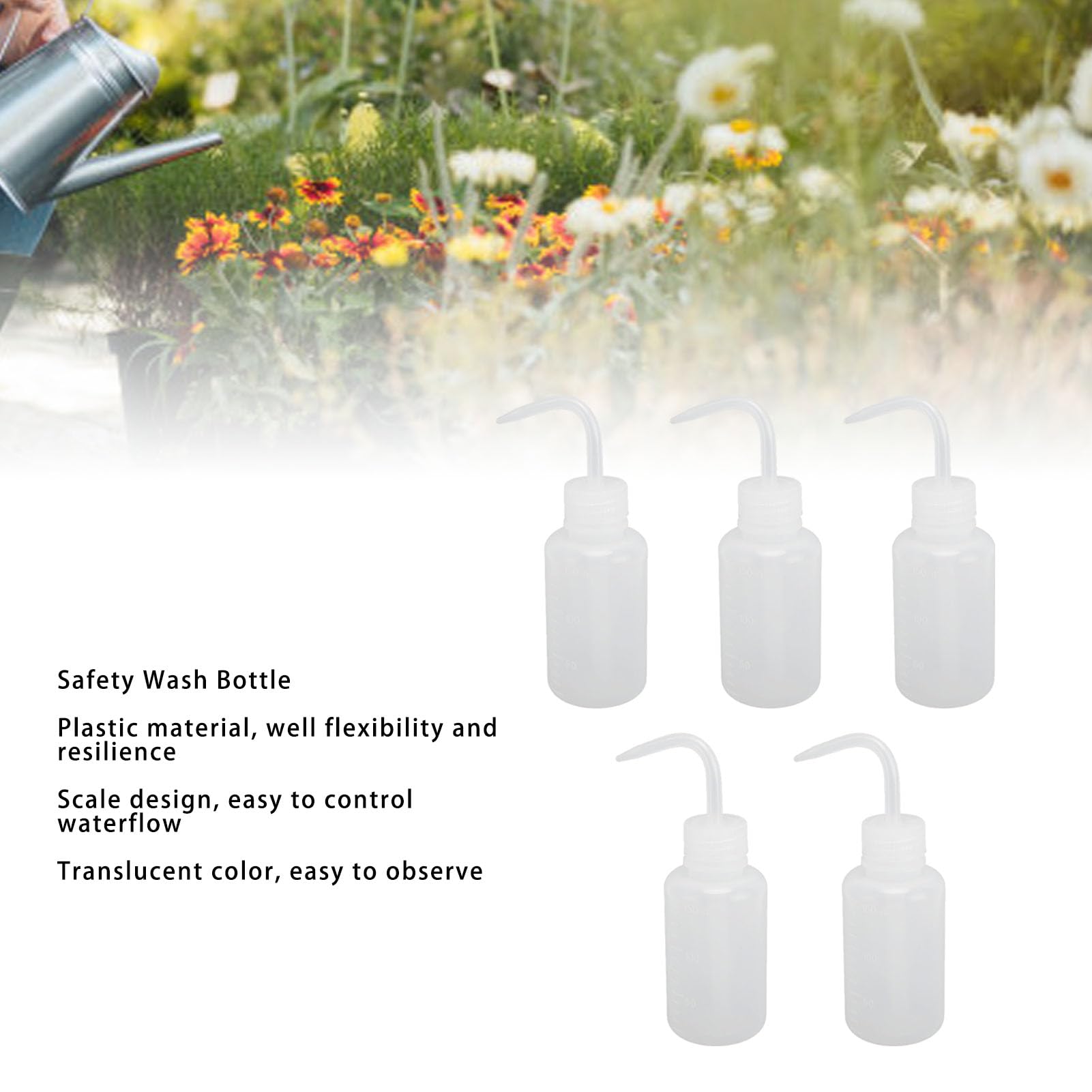 TOPINCN 5pcs Safety Wash Bottles 500ml, Plastic Squeeze Bottles with Cap, Translucent Design, Tight Seal for Cleaning, Watering, Inking (250ml)