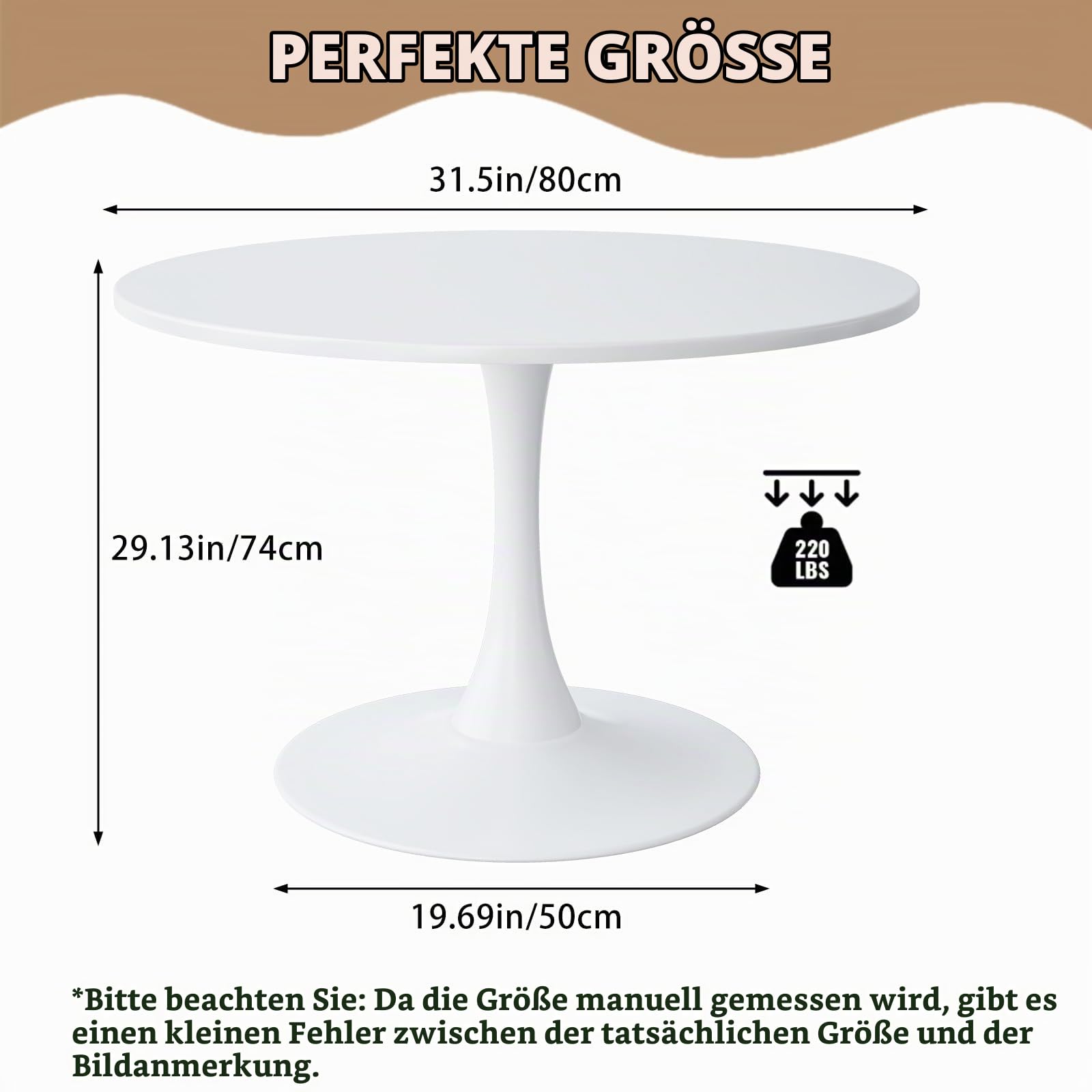 Esstisch Rund, Runder Esstisch Ø 80 cm, Moderner Verhandeln Tisch Küchentisch Esszimmertisch für Küche, Esszimmer, Wohnzimmer und Büro