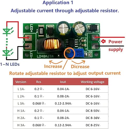 Miniatura 2 de 72W DC 6-50V 1-3A LED Módulo de controlador, LD48AJTA Controlador LED ajustable de corriente de alto rendimiento PWM Regulador Convertidor de