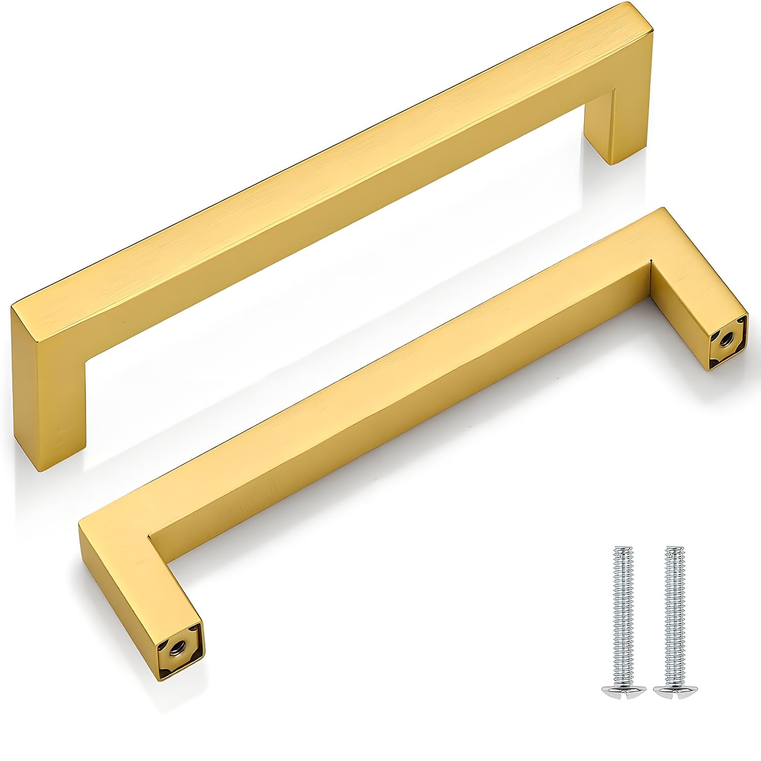 CCHONGCC Kitchen Cupboard Handles Stainless Steel Cabinet Pulls Kitchen Door Handles Brushed Cabinet Handles Wardrobe Drawer Handles (5, Gold, Hole Centre 160mm)