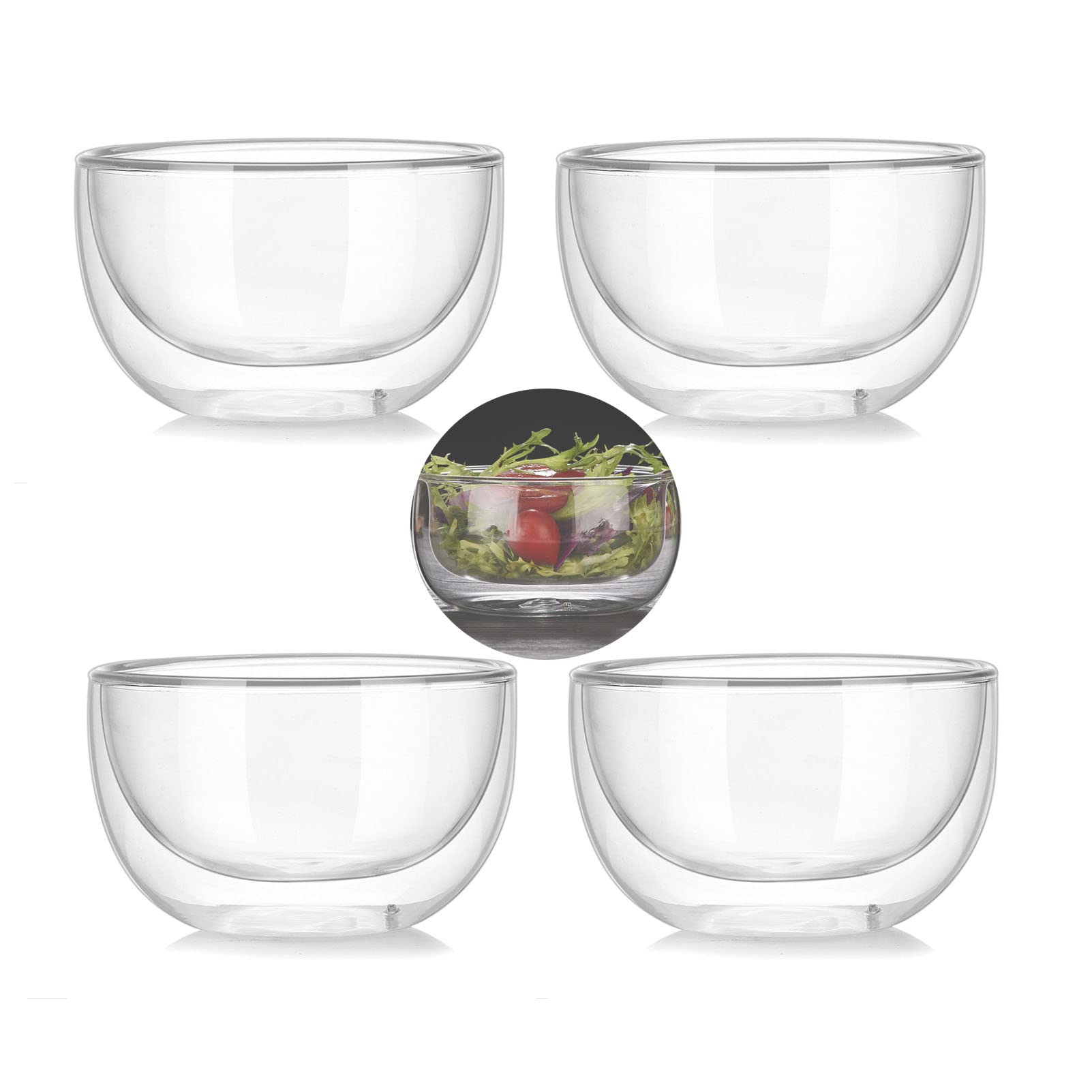 Glas Servierschalen Set von 4 klare stapelbare Salatschüsseln Deep Trifle-Schüssel für Suppenfrucht Dessert Pasta Curry Popcorn-Getreide