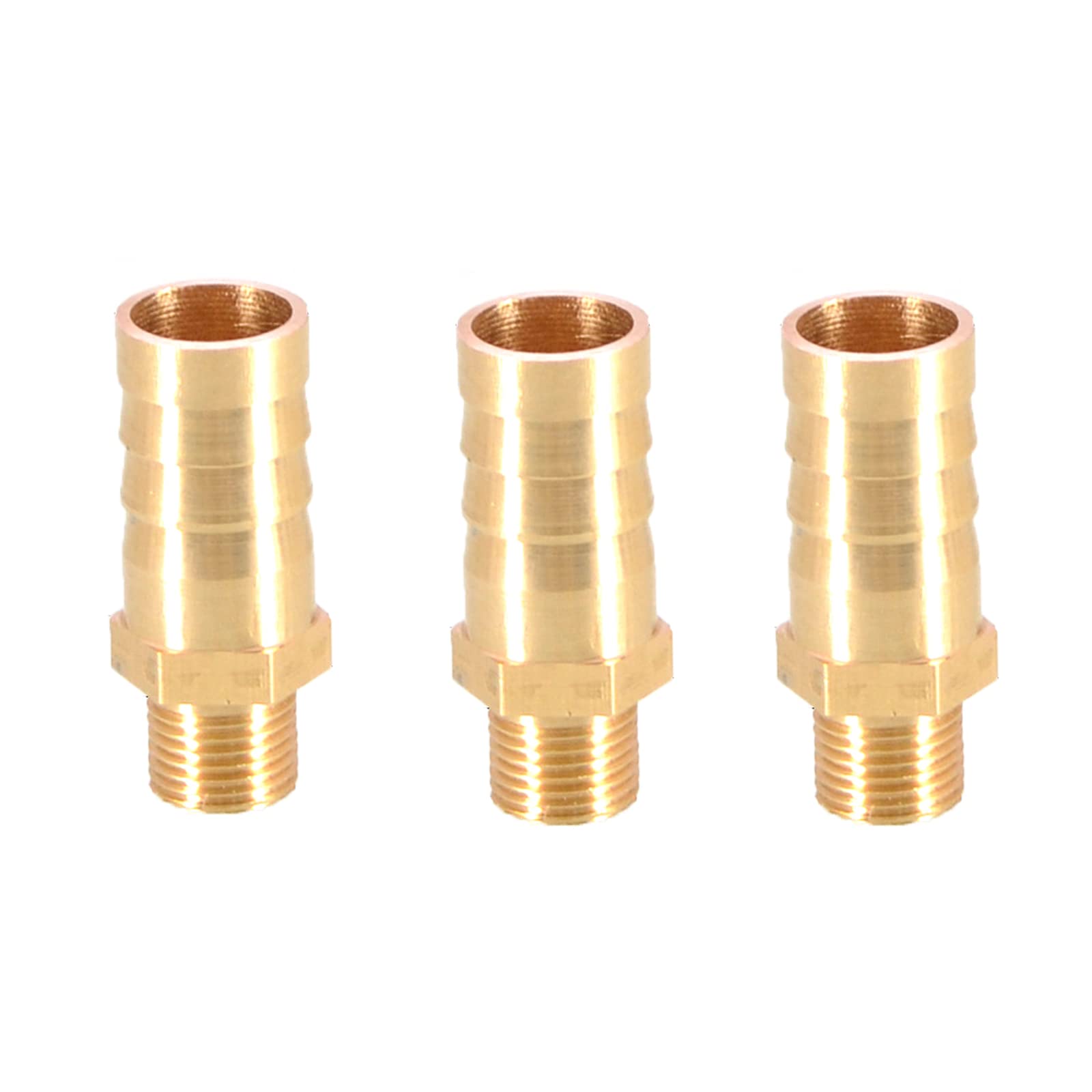 3PCS Solid Brass Hose Tail Connector Barbed to BSP Male Thread 12mm to 1/8” for Air Water Fuel Oil Gas