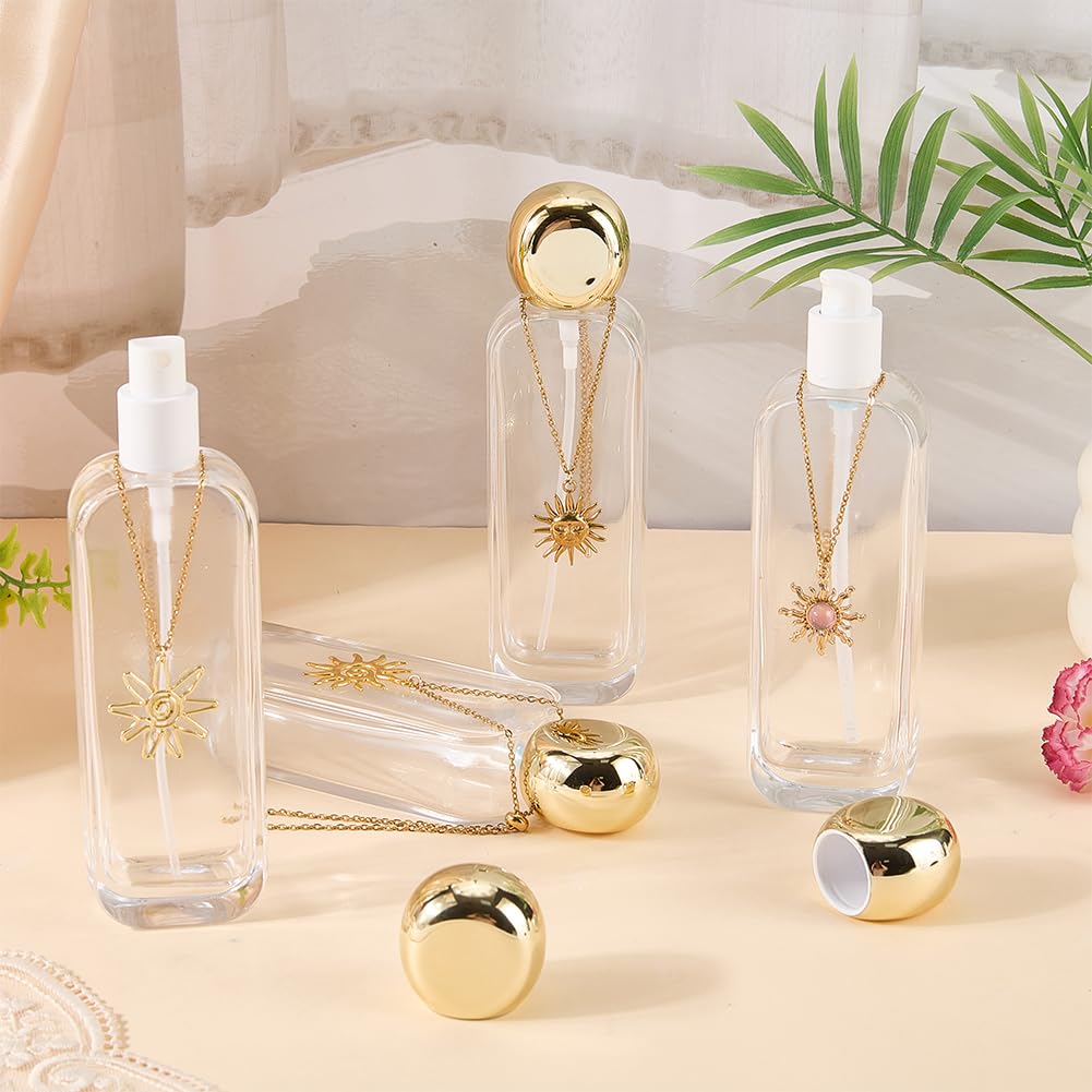 OLYCRAFT 4 bottiglie di vetro di lusso da 120 ml con pompa, bottiglie di toner in vetro, ricaricabili, trasparenti, per profumo, spray, fiale da viaggio, fiala per lozioni da viaggio, con catena