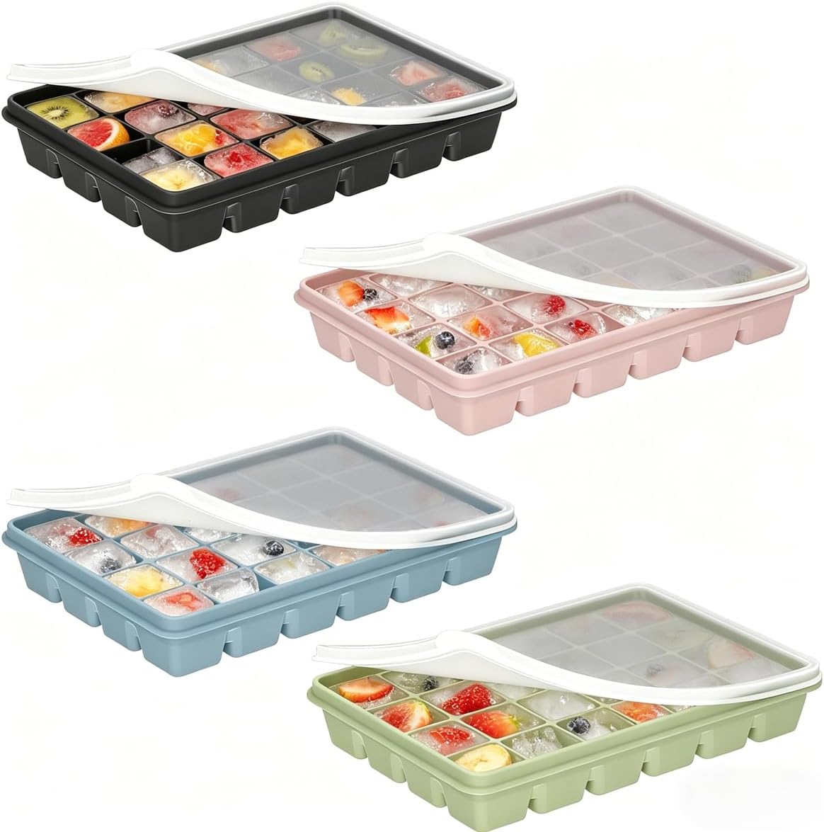 Silicone Ice Cube Trays with Lid, 4 Pack Easy Release Stackable Ice Trays for Freezer, BPA Free Non-Toxic Flexible Small Mini Ice Cube Molds for Cocktail, Coffee, Juice, Drinks, Kitchen RV