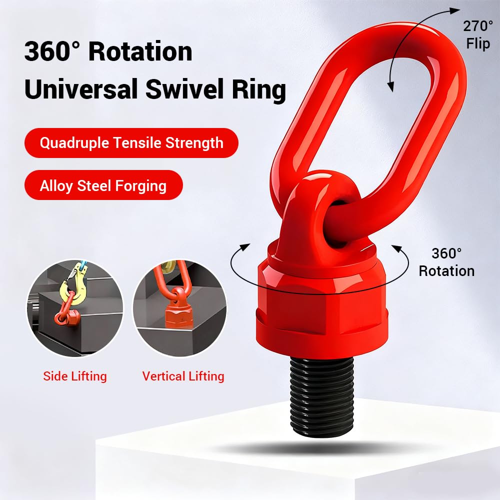 Anillo de Elevación Giratorio M16 x 31.8 mm de Acero Aleado con Perno de Ojo de Rotación de 360° Color Rojo Capacidad de 1.5 a 2 Toneladas para Piezas de Maquinaria de Grúa