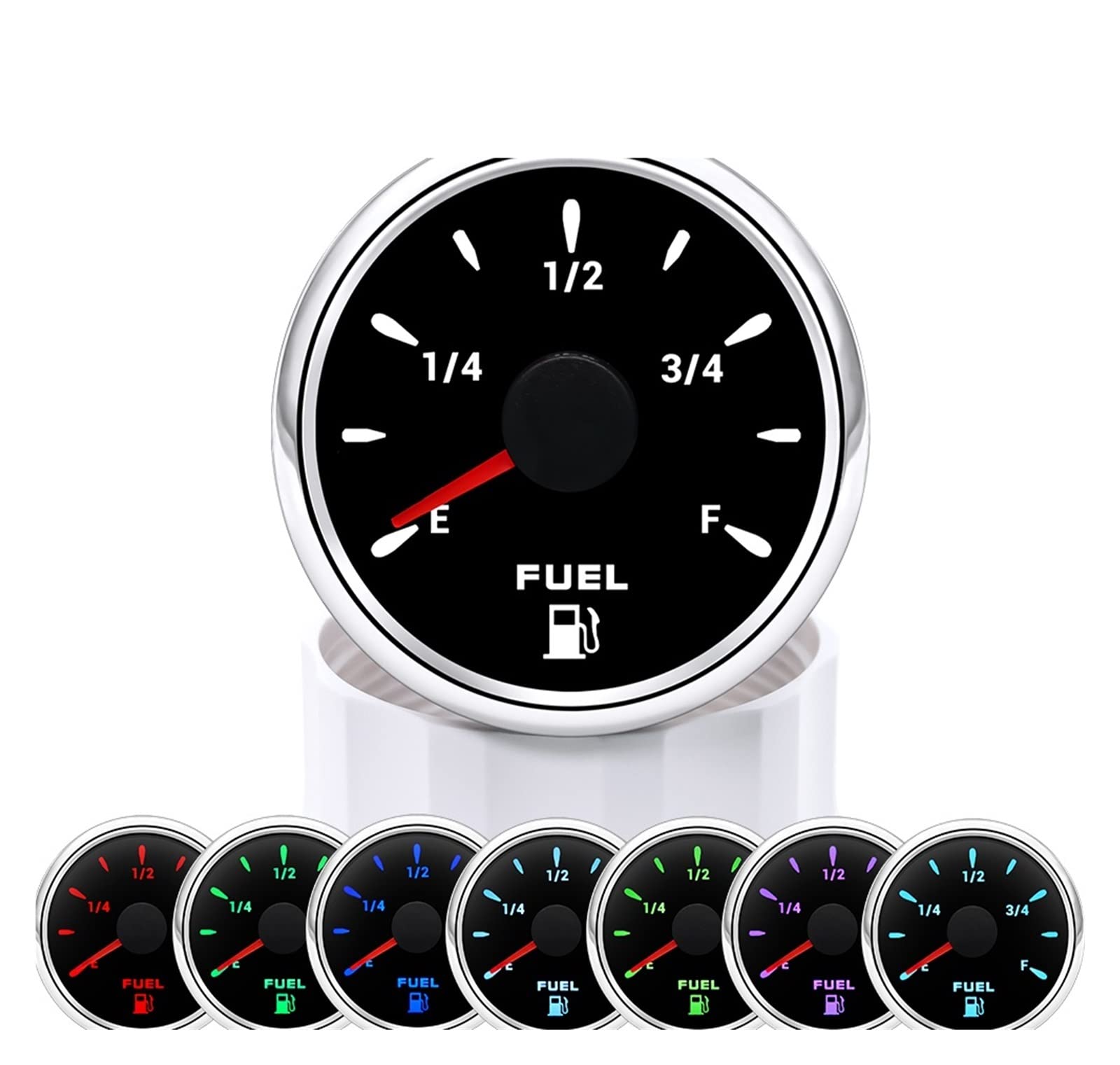 Cfwwsaq W Liquid Level Meter, 7 Color Backlight 52Mm Fuel Level Gauge 0-190 Ohm Ater Tank Gauge Meter Indicator 240-33 Ohm Oil Level Meter Auto Car Gauge(Bs 0-190 Ohm)