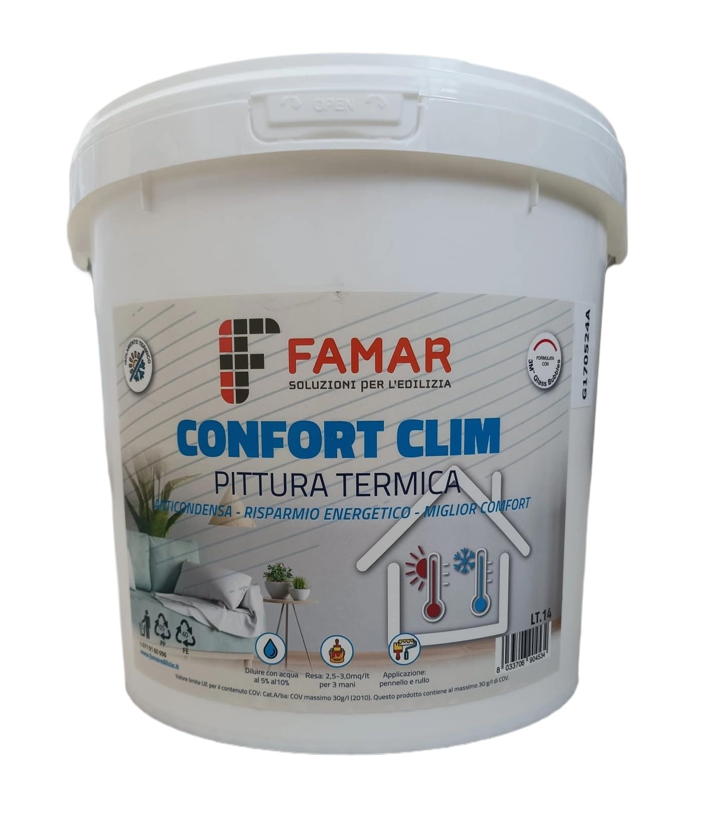 Generico Idropittura Termica Anticondensa Termoisolante per interni - 14 L - Bianco - Pittura con microsfere di vetro antimuffa