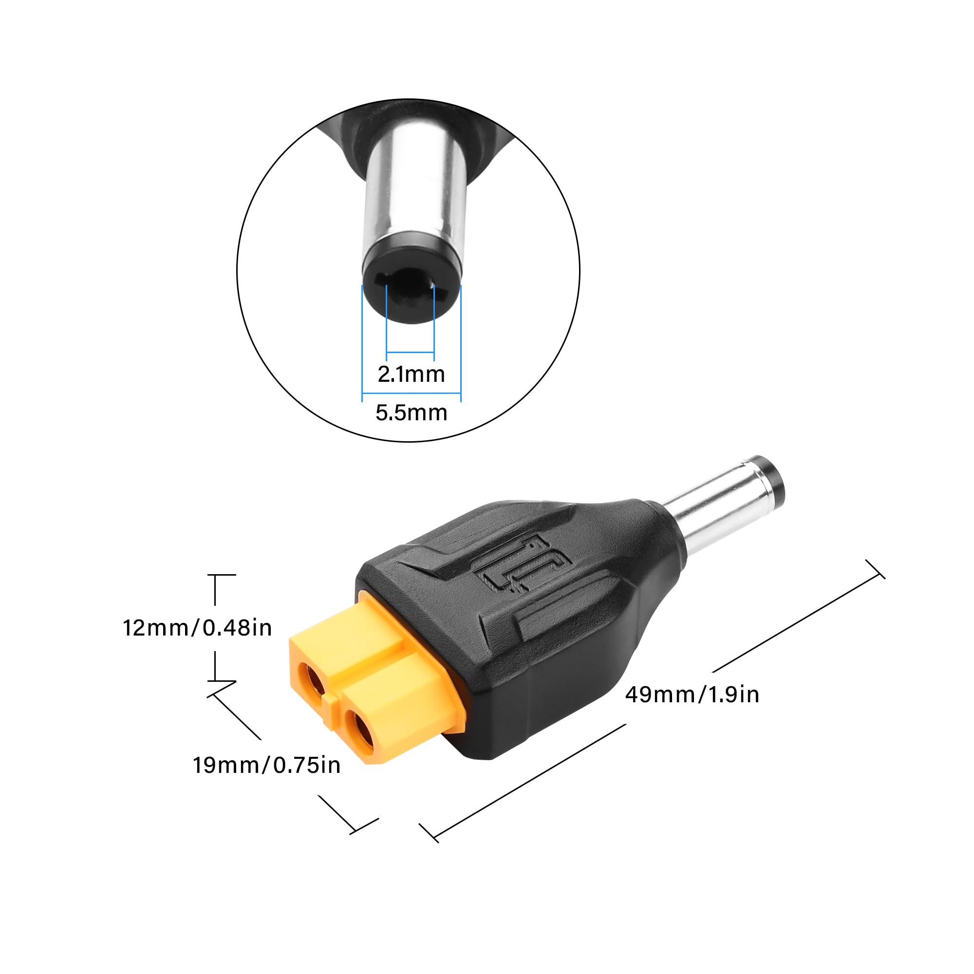 Lot De 2 Adaptateurs XT60 Mâle Vers DC5521 Mâle - Pour Fer à Souder TS100, FPV, Drones - Plug And Play Sans Soudure