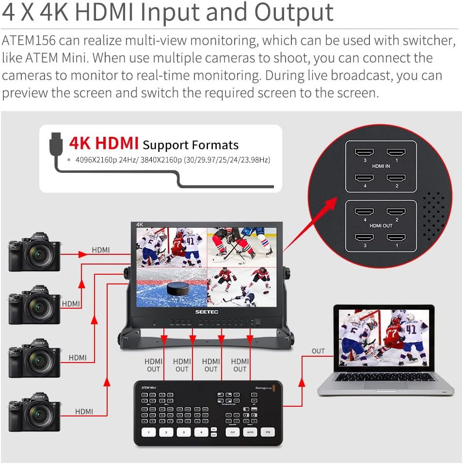 Creative Product SEETEC ATEM156 15.6 Inch Live Streaming Broadcast Director Monitor with 4 HDMI Input Output Quad Split Display for ATEM Mini Video Switcher Mixer Pro Studio Television Production Best Seller SEETEC ATEM156 15.6 Inch Live Streaming Broadcast Director Monitor with 4 HDMI Input Output Quad Split Display for ATEM Mini Video Switcher Mixer Pro Studio Television Production