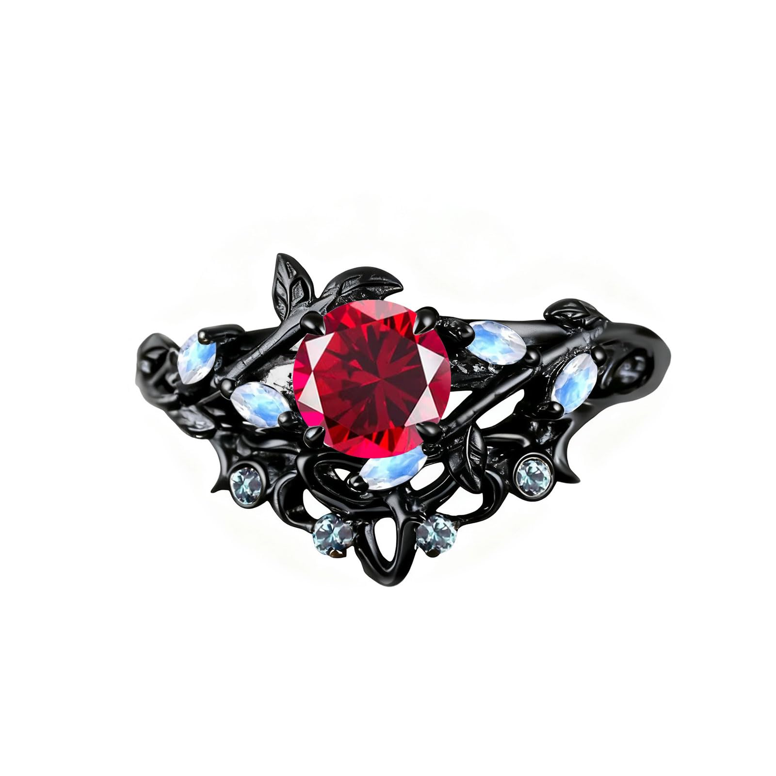 1CT Round Gemstone Engagement Rings Set Solid 10K/14K/18K Black Gold Leaf Vintage Vine Wedding Bridal Anniversary Proposal Ring Set for Her