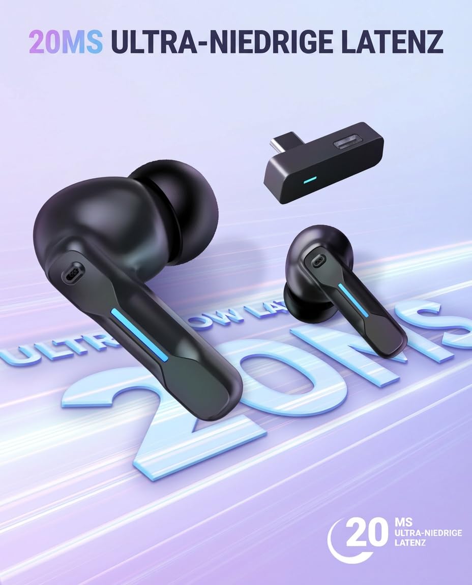 SW4 Pro Gaming In-Ear Kopfhörer mit Mikrofon, kabellos, 2,4G Dongle + Bluetooth Dual-Modus, 20 ms Ultra-Low-Latency, kompatibel mit PS5, PlayStation, Desktop & Laptop PC, VR
