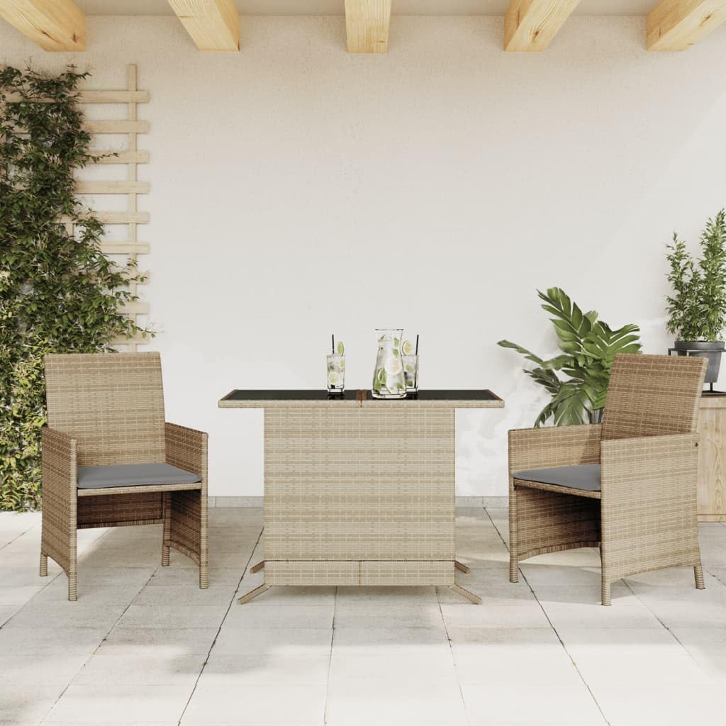 Set da Bistrò 3 Pezzi con Cuscini Beige Misto in Polyrattan
