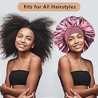 Vista 4 de 3 piezas de gorros de satén extra grandes para dormir, gorros para cabello trenzado de mujeres negras con cabello rizado, C C-negro