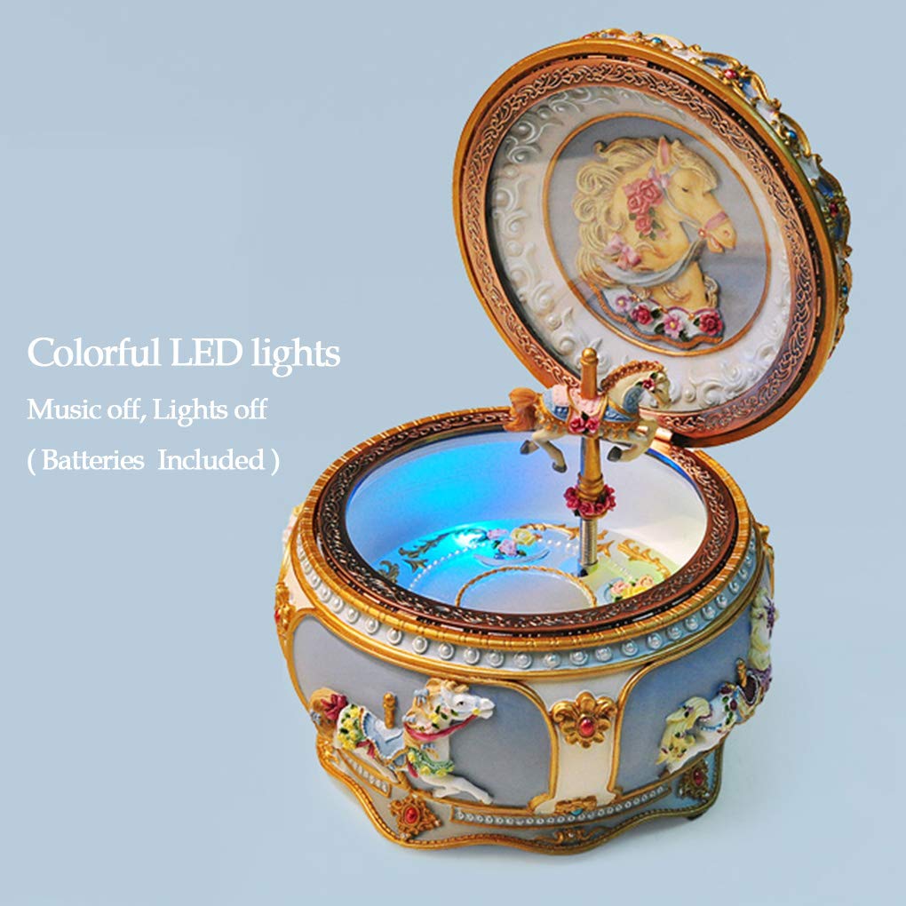 Briskfeel Enchanted Carousel - Portagioie musicale con cavallo girevole, carillon con luce LED morbida e movimento musicale Sankyo a 18 note, regalo per la conservazione di gioielli e gli amanti della