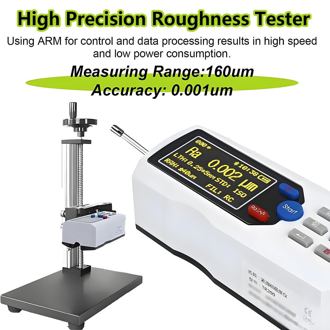 Probador Rugosidad Digital,Probador Rugosidad Superficial,Rango Medición 0,025 Um a 12,5 Um,Sonda Diamante,Pantalla LCD,para Detección Superficies White