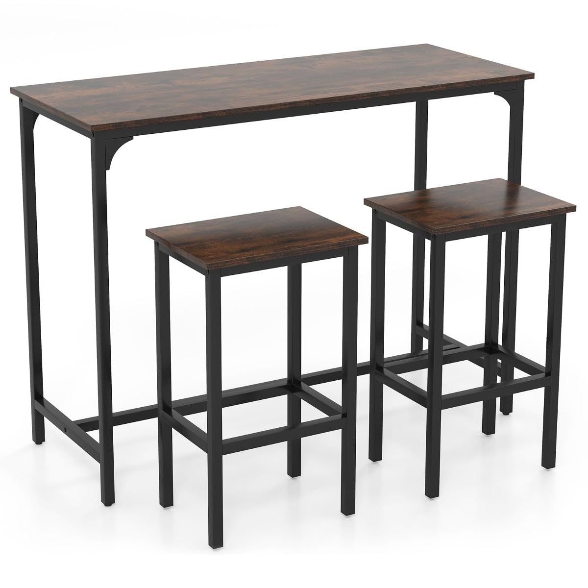 Helloshop26 Set di 3 sedie da pranzo con tavolo alto 120 x 48 x 91 cm e 2 comodi sgabelli in metallo marrone 20_0011955