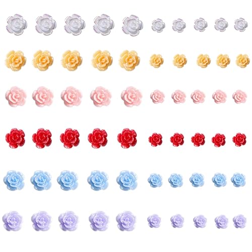 Dijes de uñas de flores 3D 60 unidades varios colores y tamaños de pernos de rosas con cuentas de caviar para decoración de uñas diseños de