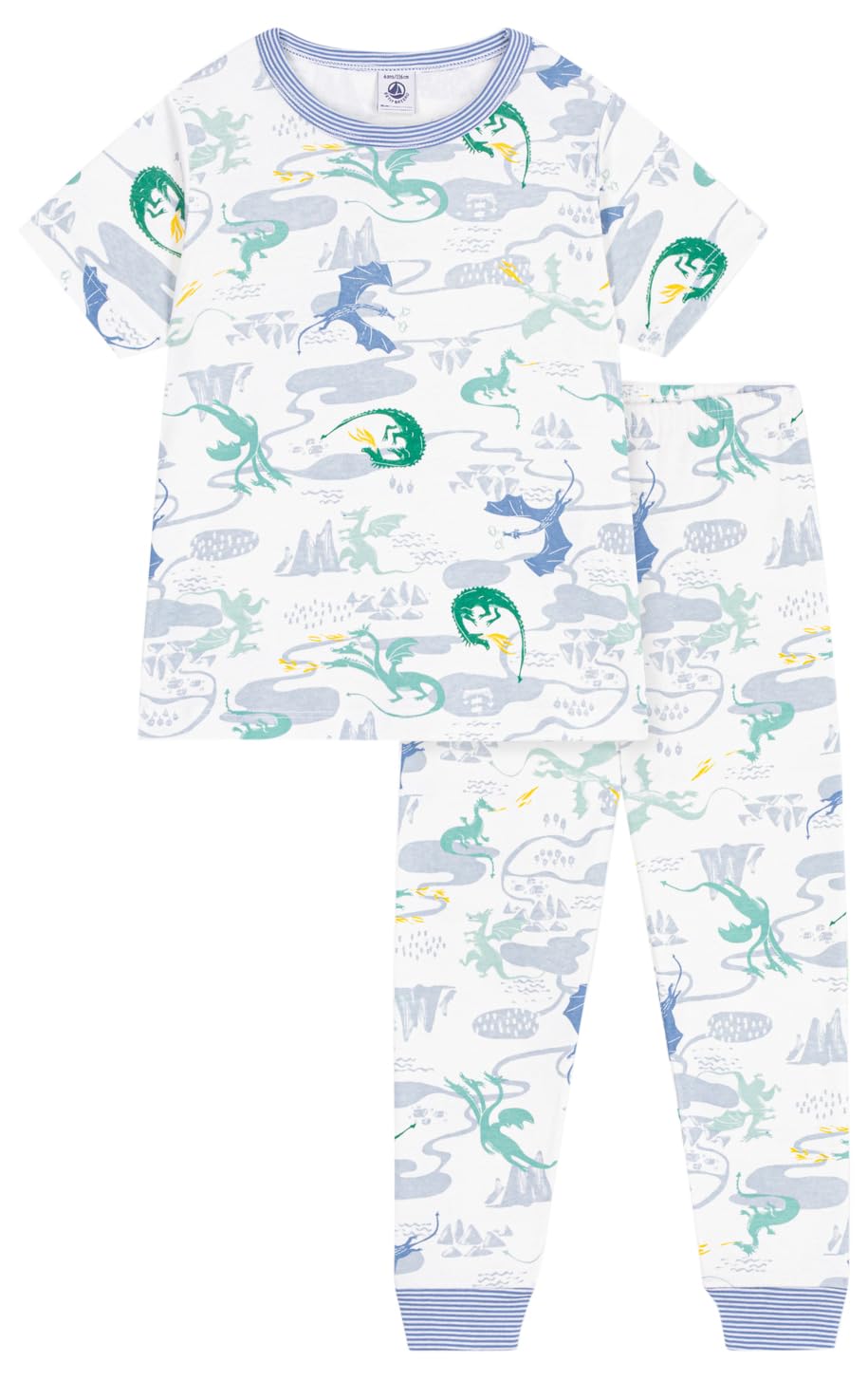 Pe Bateau Pyjama für Kinder, aus Baumwolle, kurzärmlig, Lange Beine, Bedruckt, 6A, Weiß/Mehrfarbig